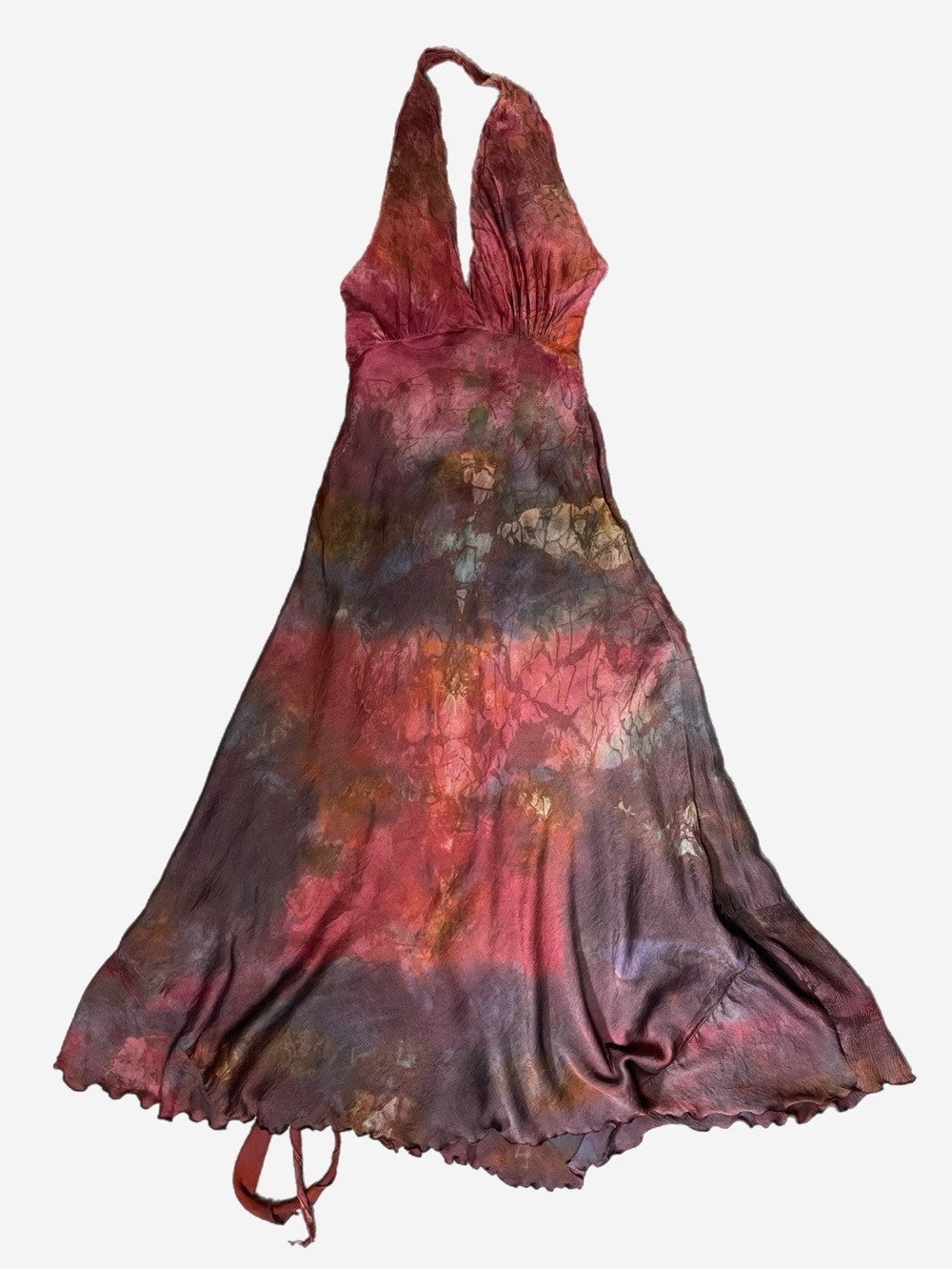 Momo Falana NYC Pink hand dyed silk halter tie waist midi dress designer XS/S - Picture 10 of 16